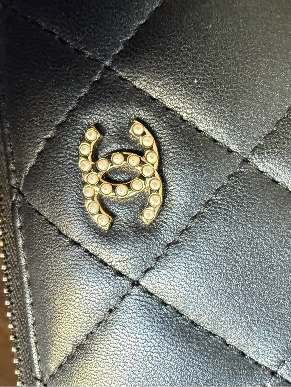 Authentic Chanel Quilted Black Leather Wallet on Chain/Wristlet. W/ bag - Picture 3 of 12